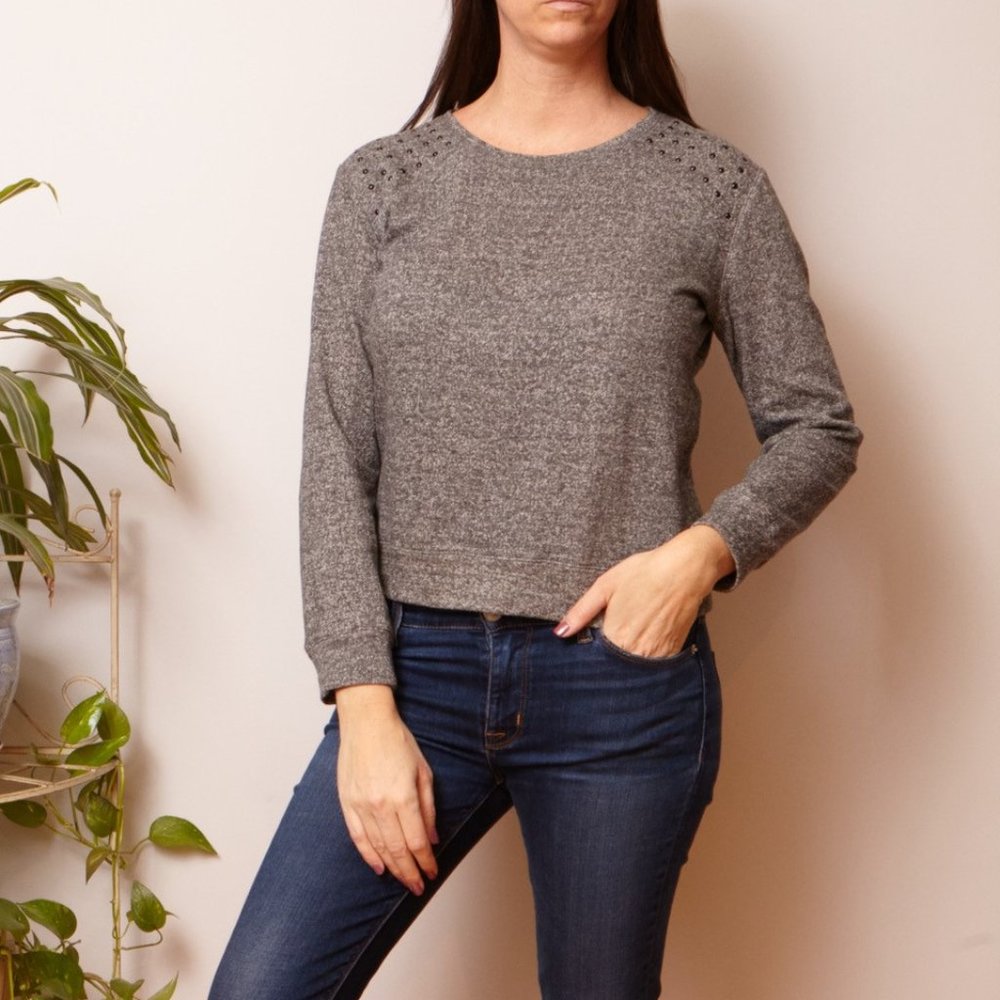 Grey Sweatshirt with Studs on Shoulders